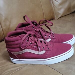 Vans Women's High-Top Sneakers - Burgundy and White